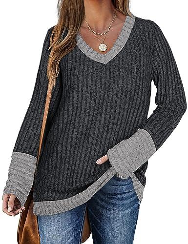 DUOEASE Felpa Donna Maniche Lunghe Casual A Manica con Scollo a V Leggeri l'inverno GDGrigio-M