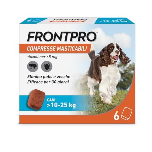 FRONTPRO 6 Compresse Masticabili Antiparassitario per Cani di Peso > 10-25 kg Protegge da Pulci Zecca Uova e Larve Antipulci in Confezione da 6 Compresse da 68 mg di Afoxolaner