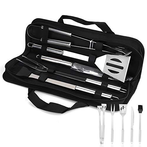 Attrezzi per Barbecue 5 Pezzi,Attrezzi Barbecue,Set di Utensili Barbecue Accessori per Barbecue Set Utensili per Grill in Acciaio Inox Attrezzi BBQ con Custodia,Barbecue per Campeggio All'aperto