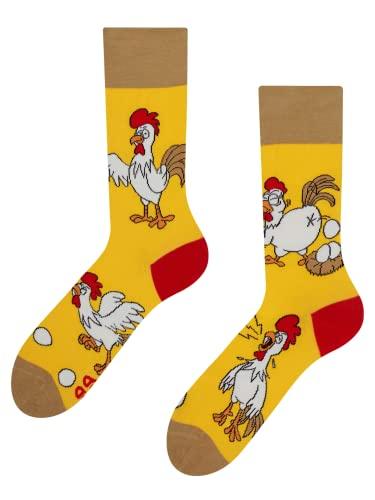 Dedoles Calzini Unisex Donna Uomo & Bambini Calze Cotone con tanti Design divertenti sinistra destra diversi, colore: Giallo, disegno: Uovo o Gallina, taglia: 39-42