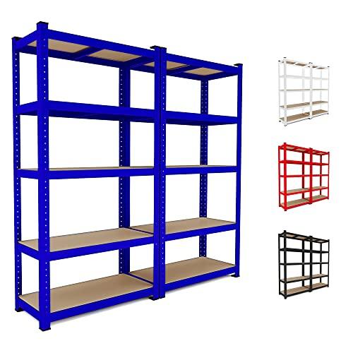 Set Da 2 Scaffale In Metallo E MDF Con 5 Ripiani Regolabili Scaffale Ad Alta Portata Fino a 875 kg Design Modulare 180 x 90 x 40 cm Ideale Per Garage Officina Cantina Capannone Magazzino (Blu)