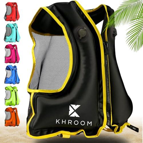 Khroom Aiuto al galleggiamento gonfiabile secondo l'ultima norma UE | 150-210 cm, fino a 100kg | Gilet da snorkeling gonfiabile | Giubbotto gonfiabile per Snorkel, Kayak, SUP (V2 nero)