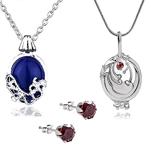 YouU Vampire Elena Gilbert Apertura Vervain Locket Collana con ciondolo e Daywalking Katherine Collana con ciondolo Collana con ciondolo-Orecchini con diamanti blu reale Rosso 3 pezzi