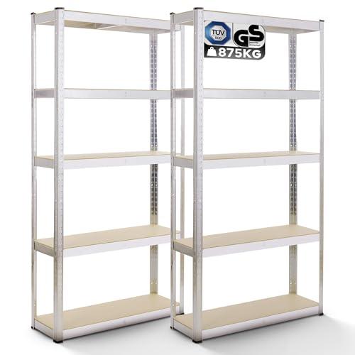 AREBOS Set di 2 scaffali per carichi pesanti 180 x 90 x 40 | 875 kg di portata | 0,63 mm | 5 pannelli regolabili in MDF Scaffalatura