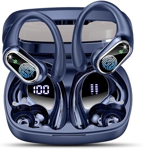 Cuffie Bluetooth Sport, Auricolari Bluetooth 5.3 Wireless con 4 ENC Cancellazione Rumore Mic, 50 Ore HiFi Stereo Cuffie Wireless, IP7 Impermeabile, Cuffiette Bluetooth con LED Display, USB-C, Blu