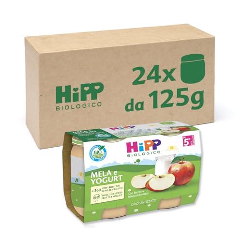 HiPP - Omogeneizzato Di Frutta, Gusto, 24 Vasetti Da 125 G, Mela E Yogurt, 3000 Grammi