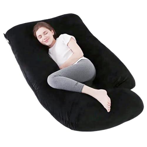ALLOPERA, cuscino gravidanza 145 cm – Supporto per gambe, schiena, collo, spalle, fianchi e pancia per donne incinte, con federa removibile e lavabile in velluto (nero carbone)