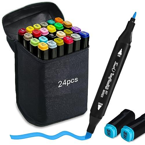Autoau Pennarelli Doppia Punta 24 Colori Set Pennarelli ad Alcool Marker Pennarelli Professionali per Principianti e Artisti Schizzi Colorare Manga Design Rendering Lettere