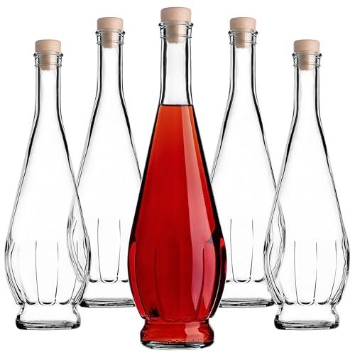 KADAX Bottiglie di vetro da 750 ml, 5 pezzi, bottiglie di liquore vuote con tappo di sughero, bottiglie di liquore, vino e grappa, bottiglie di vino