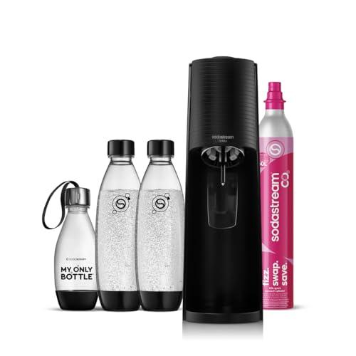 SodaStream Gasatore d’acqua Terra Nero include cilindro di Co2 per realizzare fino a 60 Litri di acqua frizzante, inclusa due bottiglie da 1 L e una bottiglia da 0,5L lavabili in lavastoviglie