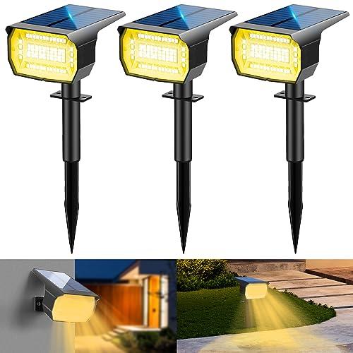 LOTMOS 3Pcs Faretti Solari 72 LED da Esterno, Luce da Giardino, 3 Modalità, IP67 Impermeabile, per Cortile, Patio, Vialetto, Alberi
