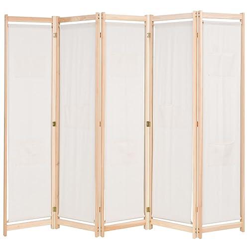 vidaXL Legno Pino Divisorio Stanza a 5 Pannelli in Tessuto Separè Paravento