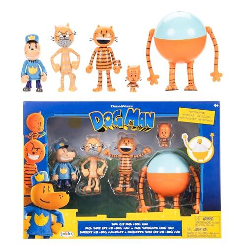 Dog Man Set Multipack Action Figures 6,3 cm – Personaggi Articolati Ufficiali Jakks Pacific, Include, Lil Petey, Petey, Nonno e 80-HD – Perfetto per Gioco e Collezione