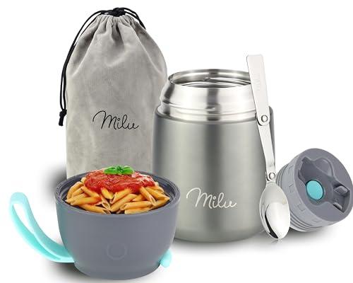 Milu Thermo per Alimenti 300ml 440ml 450ml 650ml 800ml I Contenitore Termico di Acciaio Inossidabile, Isotermico Sottovuoto per Cibi Caldi e Freddi (Grigio, 450ml)