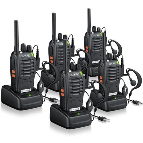 ESYNiC 5PZ Walkie Talkie Ricaricabile VOX Radio PMR446MHz 0.5W Frequenza Civile 5X Ricetrasmittente Portatile 16 Canali Singola Banda Woki Toki con USB Caricabatterie per Negozi Sopravvivenza