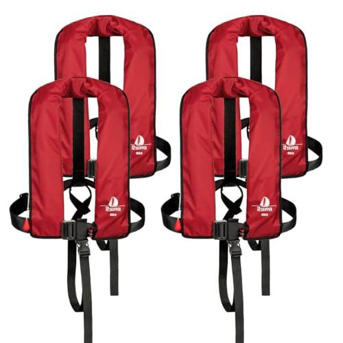 Set di 4 12skipper giubbotti di salvataggio automatici 165N ISO con imbragatura, rosso