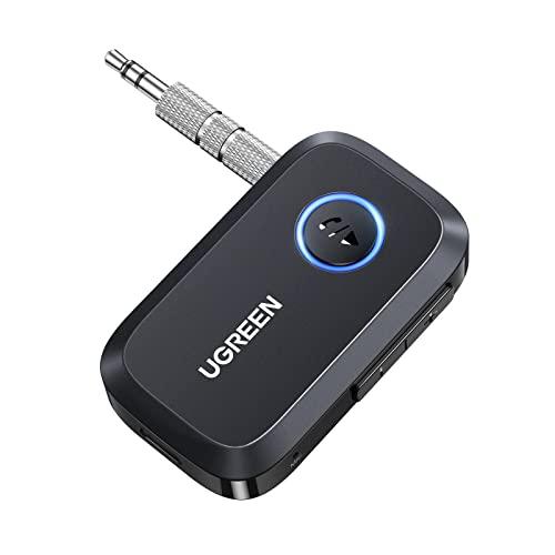 UGREEN Ricevitore Bluetooth 6.0 con Jack 3,5mm con Multifunzioni Pulsante Adattatore Auto Aux con Microfono per Altoparlanti Cuffie Chiamate in Vivavoce, Nero
