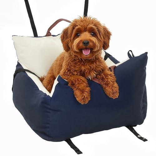 PawHut Seggiolino Auto per Cani Piccoli con Guinzaglio di Sicurezza, Lettino per Cani da Viaggio e Trasportino per Animali Domestici, Sfoderabile e Lavabile, Blu Navy