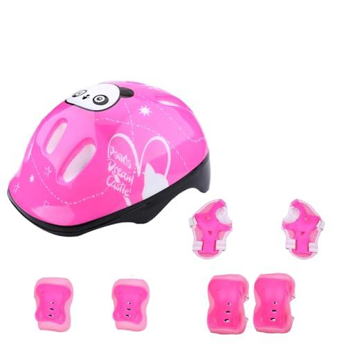 7Pcs/Set Protettivo Sportivo Ginocchiera Casco Atletico Polsiere Protezioni Regolabili Per Skateboard Per Bambini Set di Protezioni Ginocchiera Sportiva Per Pattinaggio in Bici Per Giovani(Rosa)