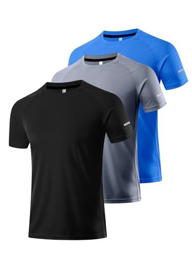 Confezione da 3 camicie da allenamento in rete da uomo, vestibilità asciutta, camicie da palestra, ad asciugatura rapida, a maniche corte, per atletica, traspirante, confezione da 3, Confezione da 3