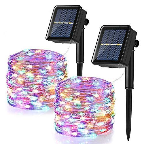 [2 Pezzi] Catena Luminosa Solare, BrizLabs 12m 120 LED Stringa Luci Natale Solari Impermeabile Luci Decorative da Interni e Esterni per Giardino Patio Albero Festa Halloween Matrimonio, Colorate