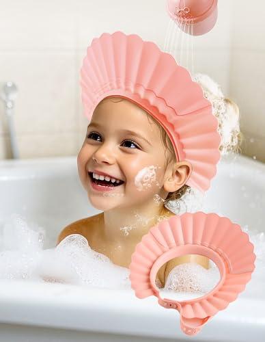 FUSACONY Cappello Doccia Bambini Silicone Morbido - Visiera Regolabile con 22 Livelli, Anti-Schizzi per Shampoo, Adatto da 6 Mesi ad Adulti, Protegge Occhi e Orecchie dall'Acqua (Rosa)