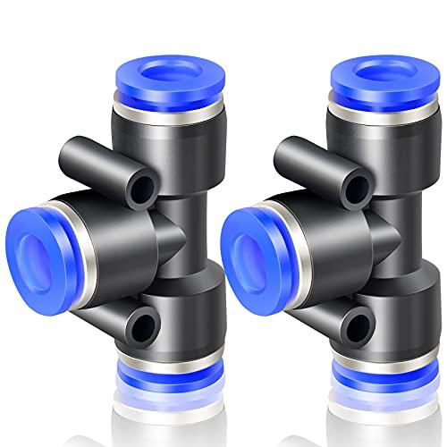 ERGAOBOY 2 Stück Blau 10mm OD 3 Wege T Stück giunto pneumatico Raccordi premere per connettersi (PE-10)