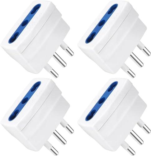 JOAASU Adattatore Riduttore Semplice Spina 16A Presa 10A, Set 4 Adattatore Bipasso Spina 10A, Adattatores Bipasso Spina, con Presa Bivalente 10/16A a Spina Piccola 10A Italiana 2500W (Bianco)
