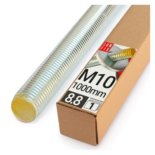 Barra Filettata M10x1000 mm, 1 pezzi, Asta Filettata Acciaio 8.8 DIN 976, Barre Filettate Metrica, Perni Filettati, Filetto Asta Metrica, Bulloni Filettati per Montaggio Industriale, Lun Fix