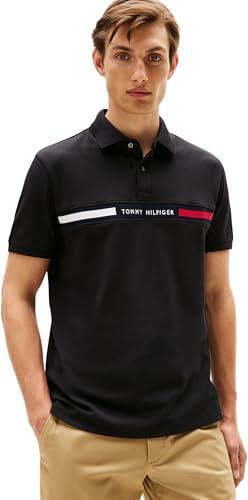 Tommy Hilfiger Uomo Maglietta Polo Maniche Corte Chest Insert Regular Fit, Nero (Black), M