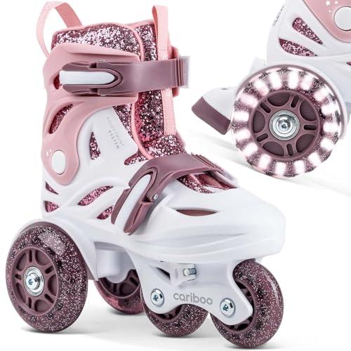 cariboo Pattini A Rotelle Per Bambini Per Principianti Regolabili S 31-35 Con Ruote Broccato Rosa Prugna Ballerina