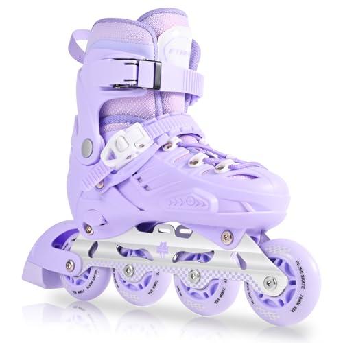 MGYZM Pattini in Linea per Bambini per Ragazze, Misura Regolabile, Stabile Telaio in Alluminio e Scarpa Resistente agli urti | Pattini a Rotelle per Interni ed Esterni, Viola (L)