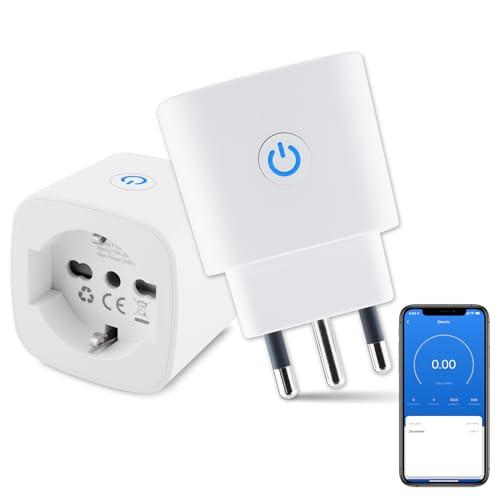 Presa Wifi Italiana 16A, Monitoraggio energetico Intelligente Smart Plug, Protezione Sovraccarico, Timer e Regolazione del Programma, Compatibile con Alexa & Google Home, 2 Pezzi