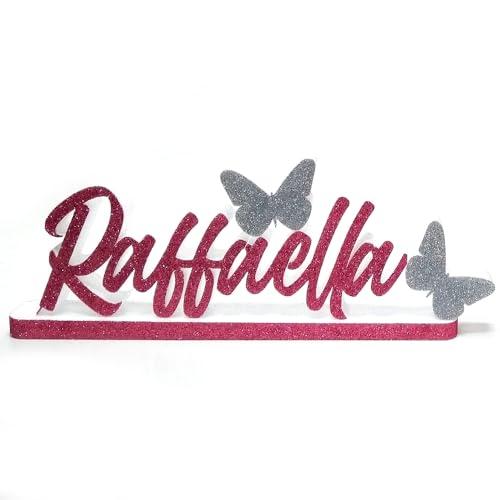 NOME SCRITTA PAROLA in polistirolo personalizzabile con scritta Rosa e Farfalle Argento. Possibilità di scelta tra una vasta gamma di colori in fase di personalizzazione