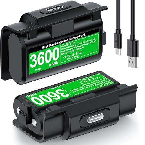 2x3600 mWh Batteria per Controller Xbox, Accessori per Controller Xbox Series X, Ricaricabile Batteria per Xbox Controller, Compatibile con Xbox Series X/S, Xbox One S/X/Elite Controller(Nero)