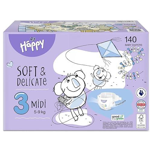 Pannolini Happy MIDI (5-9 kg) taglia 3 BOX COLORATI 70 x 2 = 140