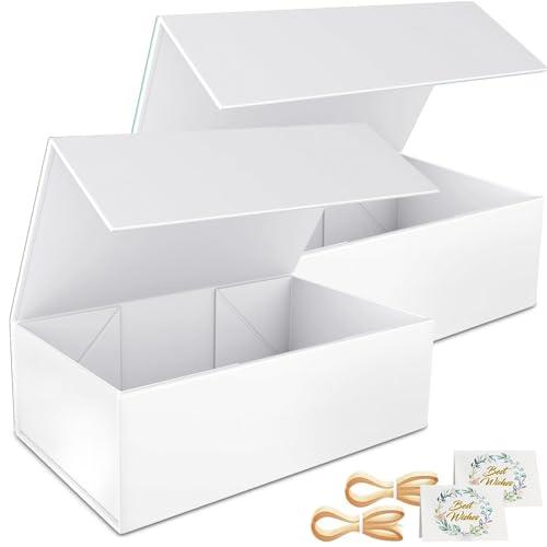 Confezione da 2 scatole regalo da 24 x 15 x 7,6 cm, per presentazioni con chiusura magnetica a clip, collapsible per Groomsman Proposal Box, Christmas, Halloween, regalo di compleanno (Bianco)