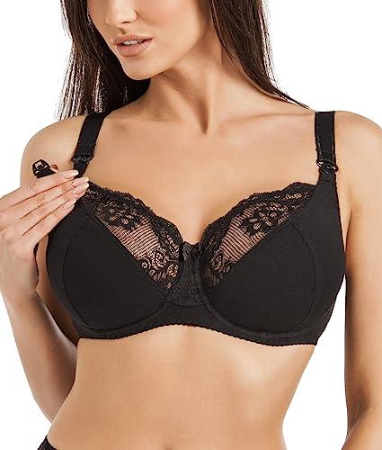 Teyli Reggiseno Allattamento Donna con Ferretto Spalline Regolabili - Reggiseni maternità Cotone Finiture in Pizzo - Reggiseni maternità Nero 4E
