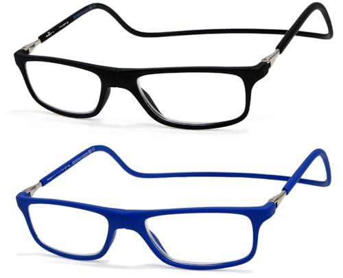 NEW VISION 2 Pack Occhiali Da Lettura con Calamita, Occhiali con Calamita Da Vista, Occhiali Calamitati Da Collo, Occhiali Lettura Calamita per Uomo e Donna NV2904 (C6+C7, 2, x)