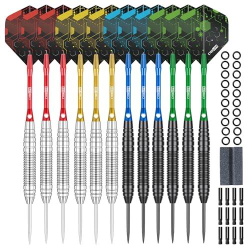 CyeeLife Freccette per Freccette con Punta in Metallo,12pcs 20g Set Freccette Professionali in Acciaio con 12 astine in Alluminio + 16 Flight + 12 Proteggi Flight in Alluminio + 20 Anelli di Gomma