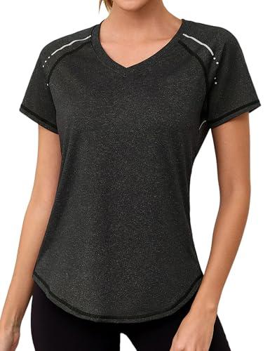 Gyabnw Maglietta Sportiva Donna Camicia Palestra Donna Manica Corta Scollo a V Elastico Traspirante Top Fitness Yoga Corsa Danza