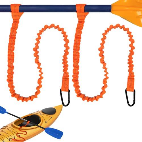 gaoduanluoluo 2 Pezzi Guinzaglio per Pagaia da Kayak, 1,5m Elastico di Sicurezza Paddle Line con Moschettone, Kayak Paddle Leash per Canoa Barca Pesca Pole Accessori (Arancia)