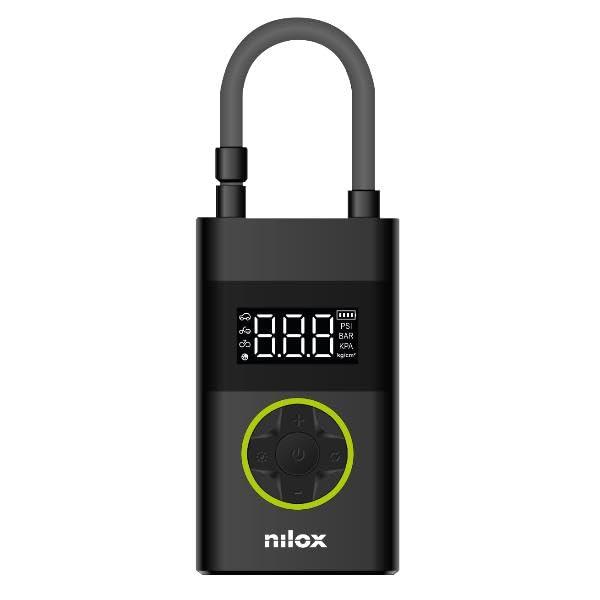 Nilox Mini Compressore Portatile con batteria 4000 mAh, Compressore Aria Portatile Auto, Bici, Moto, Scooter e Palloni, con schermo LCD e torcia LED, pressione 150 psi