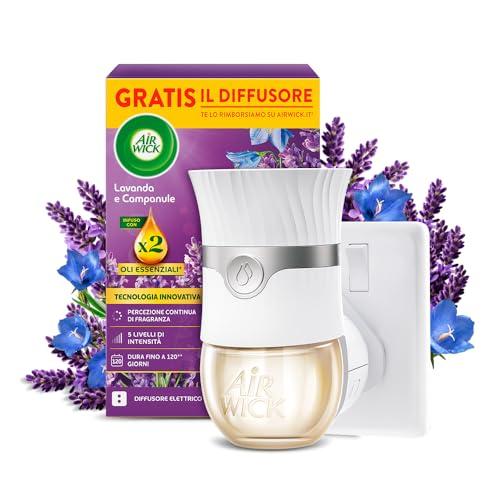 Air Wick Diffusore Elettrico di Oli Essenziali, 1 Diffusore completo gadget, 1 Ricarica per Diffusore Elettrico alla Fragranza Lavanda e Campanule