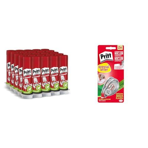 Bundle Pritt Colla Stick 25 x 11g, Colla per bambini sicura e affidabile, 25 stick x 11g & Pritt Flex Roller, Bianchetto a nastro per coprire ogni errore, Confezione da 2 (4.2mmx10m)