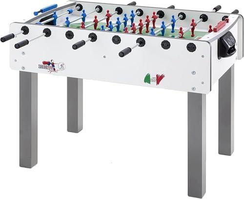 G5 HT SPORT Calcio Balilla Roberto Sport [Made in Italy] Calcetto da Tavolo Calcetto Balilla Con Aste Rientranti Telescopiche | Campo in Vetro Temperato Infrangibile | Palline E Spray Inclusi (BIANCO)