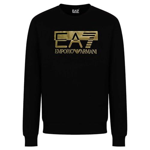 Emporio Armani Felpa Sweatshirt Uomo EA7 6RPM60 PJ05Z (Nero/Logo Oro, L)
