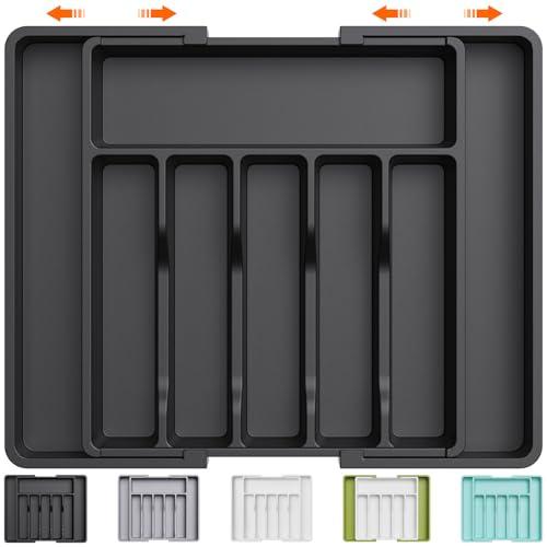Lifewit Portaposate da Cassetto, Porta Posate Espandibile per Cassetto, Porta Posate Cucina Regolabile in Resistente Plastica per Cucchiai, Forchette e Coltelli, Grande, Nero