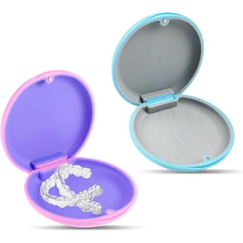 2 Pezzi Porta Apparecchio Denti, Custodia per Bite Dentale, Contenitore per Protesi, Scatola Ortodontica Resistente e Facile da Pulire, per Allineatori e Apparecchi Dentali (Rosa e Blu)