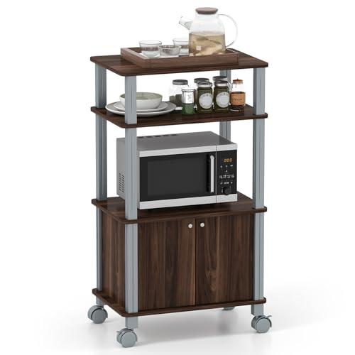 COSTWAY Scaffale da Cucina per Microonde Carrello da Cucina, con Ruote e 2 Ante, Multifunzionale e Movimento Flessibile, 60x40x98 cm (Caffè)